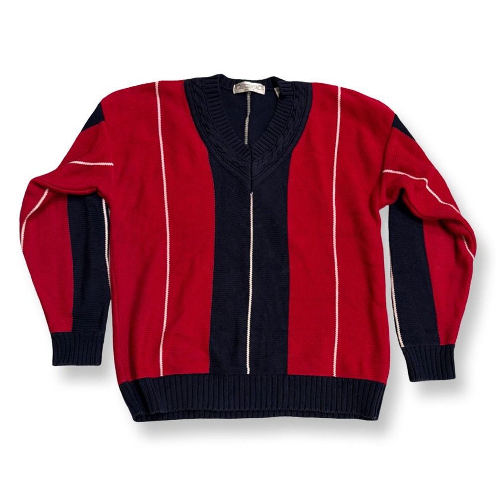 John Ashford | Vintage Red & Navy V-Neck Sweater